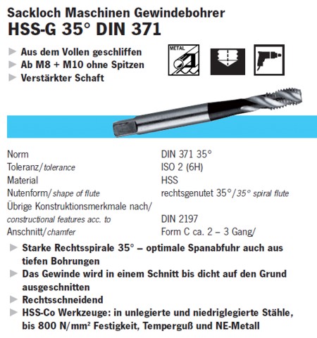 VÖLKEL Maschinengewindebohrer DIN 371 Form C – HSSE, UNF No. 12 X 28, Für Stahl & Sacklöcher